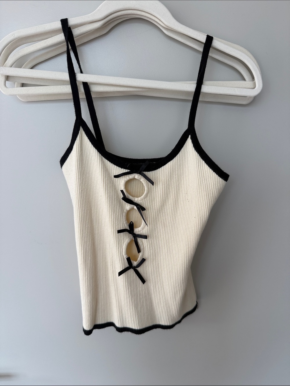 Lioness Ivory Ribbed Camisole with Black Trim and Ring Details